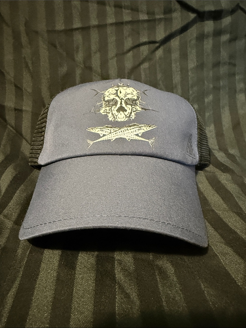 Columbia Navy and Black Trucker Hat with Skull & Fish Print